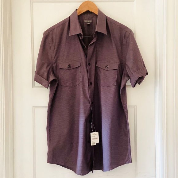 Nordstrom Calibrate Men's Short Sleeve Button Down purple horizontal stripe L - Picture 2 of 13